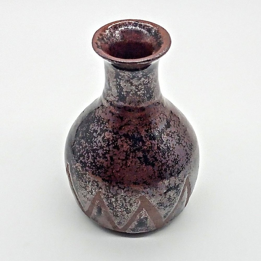 BEA L Black Brown Raku Pottery Vase SIGNED
